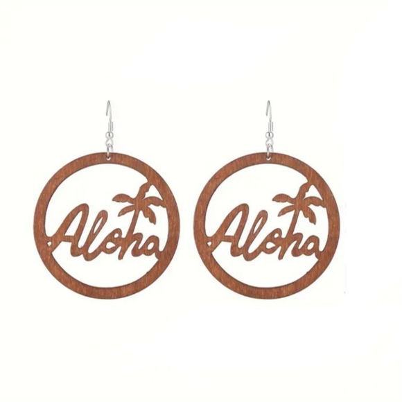 Jewelry - NEW Women "Aloha" wood brown hoop earrings